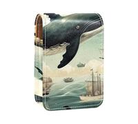 Custodia per organizer per rossetto da viaggio,borsa per trucco portatile con specchio,Modello di arte animale balena acquerello
