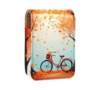 Custodia per organizer per rossetto da viaggio,borsa per trucco portatile con specchio,Modello di bicicletta con foglie di alberi autunnali
