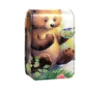 Custodia per organizer per rossetto da viaggio,borsa per trucco portatile con specchio,Modello di orso simpatico cartone animato