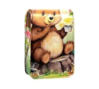 Custodia per organizer per rossetto da viaggio,borsa per trucco portatile con specchio,Modello di orso simpatico cartone animato