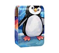 Custodia per organizer per rossetto da viaggio,borsa per trucco portatile con specchio,Modello di pinguino simpatico cartone animato