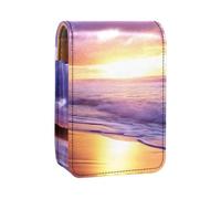 Custodia per organizer per rossetto da viaggio,borsa per trucco portatile con specchio,Modello viola del paesaggio del cielo della spiaggia