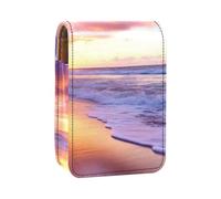 Custodia per organizer per rossetto da viaggio,borsa per trucco portatile con specchio,Modello viola del paesaggio del cielo della spiaggia