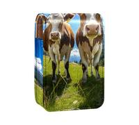 Custodia per organizer per rossetto da viaggio,borsa per trucco portatile con specchio,mucca di montagna del cielo blu