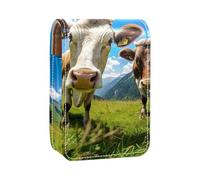 Custodia per organizer per rossetto da viaggio,borsa per trucco portatile con specchio,mucca di montagna del cielo blu