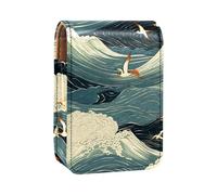 Custodia per organizer per rossetto da viaggio,borsa per trucco portatile con specchio,onda del mare della gru dell'uccello