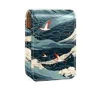 Custodia per organizer per rossetto da viaggio,borsa per trucco portatile con specchio,onda del mare della gru dell'uccello