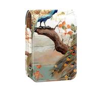 Custodia per organizer per rossetto da viaggio,borsa per trucco portatile con specchio,pavone delle coppie dell'albero della foresta