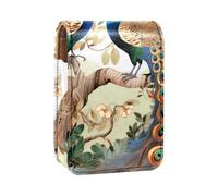 Custodia per organizer per rossetto da viaggio,borsa per trucco portatile con specchio,pavone delle coppie dell'albero della foresta