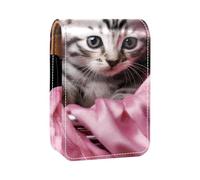 Custodia per organizer per rossetto da viaggio,borsa per trucco portatile con specchio,Ritratto di gattino gatto