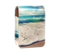 Custodia per organizer per rossetto da viaggio,borsa per trucco portatile con specchio,spiaggia onda e mare di sabbia