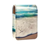 Custodia per organizer per rossetto da viaggio,borsa per trucco portatile con specchio,spiaggia onda e mare di sabbia