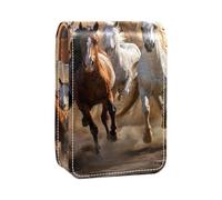 Custodia per organizer per rossetto da viaggio,borsa per trucco portatile con specchio,steppa del deserto del cavallo da corsa