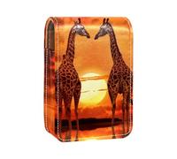 Custodia per organizer per rossetto da viaggio,borsa per trucco portatile con specchio,Tramonto animale della giraffa dell'Africa