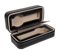 Custodia per Orologi Nera Portatile a 2 Scomparti in Pelle Sintetica | Chiusura Zip, Imbottitura Interna, Uso a Casa o Comodino e Cassettiera