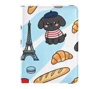 Custodia per passaporto, a portafoglio, stile francese, cane e passato, in pelle ecologica in poliuretano, impermeabile, con blocco RFID, per uomini e donne