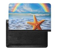 Custodia per passaporto con arcobaleno sopra il mare, nuvole e stelle marine sulla spiaggia, custodia per passaporto con slot per carte di credito, custodia per passaporto da viaggio, Stile:, Taglia