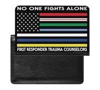 Custodia per passaporto con bandiera degli Stati Uniti, con scritta "No One Fights Alone First Responder", con scomparto per carte di credito, custodia per passaporto da viaggio, Stile:, Taglia unica