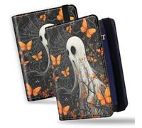 Custodia per passaporto con blocco RFID, in pelle PU, accessori da viaggio con slot trasparente per carte CDC, custodia sottile per passaporto per donne e uomini, Fantasma Farfalla Web Halloween