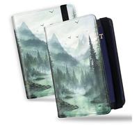 Custodia per passaporto, con blocco RFID, in pelle PU, accessori da viaggio con slot trasparente per carte CDC, custodia sottile per passaporto per donne e uomini, Lago della foresta mistica