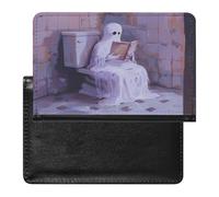 Custodia per passaporto con fantasma di Halloween sulla toilette, carina, con slot per carte di credito, custodia per passaporto da viaggio, Stile:, Taglia unica