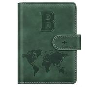 Custodia per passaporto, con lettera A-Z, portafoglio da viaggio con blocco RFID, custodia per passaporto, custodia per passaporto, porta passaporto, per donne e uomini, Colore: verde pino., B