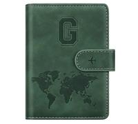 Custodia per passaporto, con lettera A-Z, portafoglio da viaggio con blocco RFID, custodia per passaporto, custodia per passaporto, porta passaporto, per donne e uomini, Colore: verde pino., G