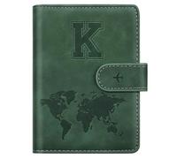 Custodia per passaporto, con lettera A-Z, portafoglio da viaggio con blocco RFID, custodia per passaporto, custodia per passaporto, porta passaporto, per donne e uomini, Colore: verde pino., K