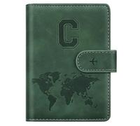 Custodia per passaporto, con lettera A-Z, portafoglio da viaggio con blocco RFID, custodia per passaporto, custodia per passaporto, porta passaporto, per donne e uomini, Colore: verde pino., C