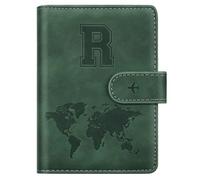 Custodia per passaporto, con lettera A-Z, portafoglio da viaggio con blocco RFID, custodia per passaporto, custodia per passaporto, porta passaporto, per donne e uomini, Colore: verde pino., R