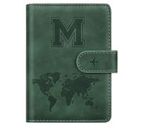 Custodia per passaporto, con lettera A-Z, portafoglio da viaggio con blocco RFID, custodia per passaporto, custodia per passaporto, porta passaporto, per donne e uomini, Colore: verde pino., M
