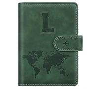 Custodia per passaporto, con lettera A-Z, portafoglio da viaggio con blocco RFID, custodia per passaporto, custodia per passaporto, porta passaporto, per donne e uomini, Colore: verde pino., L