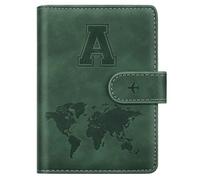 Custodia per passaporto, con lettera A-Z, portafoglio da viaggio con blocco RFID, custodia per passaporto, custodia per passaporto, porta passaporto, per donne e uomini, Colore: verde pino., A