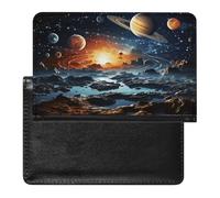 Custodia per passaporto con pianeti stelle e Via Lattea, in pelle, con blocco RFID, organizer per documenti, passaporto, per uomini e donne
