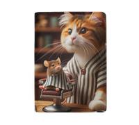 Custodia per passaporto con scomparti per carte di credito, da uomo, Gatto che dà un taglio di capelli al topo