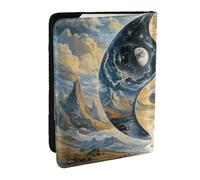 Custodia per passaporto con simboli Yin-Yang con nuvole, montagne e fiumi, custodia da viaggio in pelle PU per passaporto, organizer per uomini e donne, 16,5 cm, Nero , Taglia unica