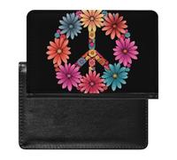 Custodia per passaporto con simbolo della pace floreale carino con slot per carte di credito custodia per passaporto da viaggio, Stile:, Taglia unica