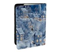Custodia per passaporto con stampa 3D con città di Natale e paese delle meraviglie con neve, da viaggio, in pelle PU, per uomini e donne, 16,5 cm, Nero , Taglia unica
