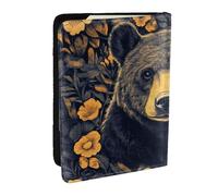 Custodia per passaporto con stampa "A Black Bear is Among The Flowers", in pelle PU, per uomini e donne, 16,5 cm