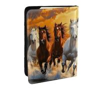 Custodia per passaporto con stampa "A Herd of Horses were Running in The River", in pelle PU, organizer per passaporto, per uomini e donne, 16,5 cm, Nero , Taglia unica