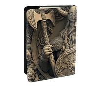 Custodia per passaporto con stampa a tema Viking Warrior, da viaggio, in pelle PU, per uomini e donne, 16,5 cm, Nero , Taglia unica