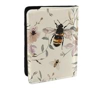 Custodia per passaporto con stampa api nei fiori, da viaggio, in pelle PU, per uomini e donne, 16,5 cm, Nero , Taglia unica