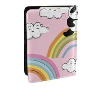 Custodia per passaporto con stampa arcobaleno con panda seduto e arcobaleno, da viaggio, in pelle PU, per uomini e donne, 16,5 cm, Nero , Taglia unica