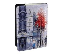 Custodia per passaporto con stampa artistica con albero della città di Parigi, Torre Eiffel, con porta carte di credito, in pelle, per donne e uomini, per la famiglia e i viaggi, Nero , Taglia unica