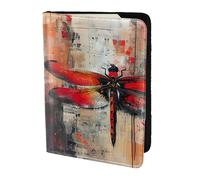 Custodia per passaporto con stampa astratta con libellula rossa, per carte e documenti