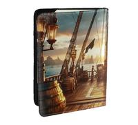 Custodia per passaporto con stampa della nave pirata "The Deck of A Pirate", in pelle PU, per uomini e donne, 16,5 cm, Nero , Taglia unica