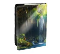 Custodia per passaporto con stampa di cascate tropicali e giungle, da viaggio, in pelle PU, per uomini e donne, 16,5 cm, Nero , Taglia unica