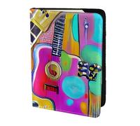 Custodia per passaporto con stampa di chitarre acustiche a colori, essenziali da viaggio, carte e passaporto, antifurto, dimensioni adatte a tutti i passaporti standard