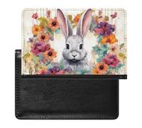Custodia per passaporto, con stampa di coniglio e fiori ad acquerello, custodia per passaporto, custodia per passaporto con tasche, stile, taglia unica, minimalista