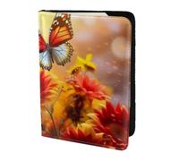 Custodia per passaporto con stampa di girasoli gialli con farfalla rossa3, custodia per passaporto per carte e documenti